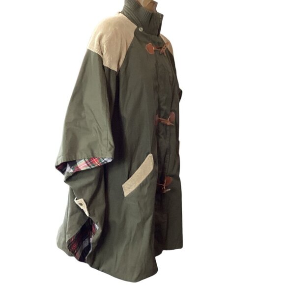 Mulberry Street Poncho Jacket Khaki Corduroy Flannel Lined Canvas Toggle L #121i - Picture 4 of 11